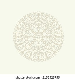 Light background with beige mandala ornament in the east style. Ideal for printing on fabric or paper for textile, wrapping. Vector illustration.