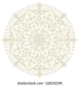 Light background with beige mandala ornament in the east style.