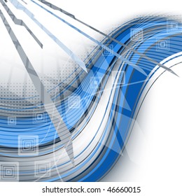light background with blue wavy lines and transparent square glares and bands