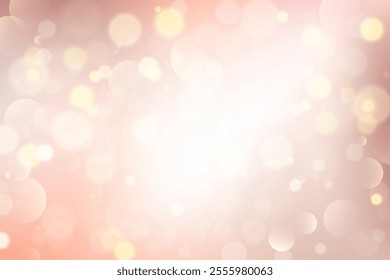 Light background with bokeh. Abstract golden glitter texture. Beige gradient with glow. Ivory pastel blurred backdrop for wedding invitation design. Nude elegant vector gradation wallpaper