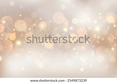 Light background with bokeh. Abstract golden glitter texture. Beige gradient with star glow. Ivory pastel blurred backdrop for wedding invitation design. Nude elegant vector gradation wallpaper