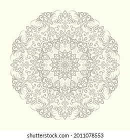 Light background with brown mandala ornament in the east style. Ideal for printing on fabric or paper for textile, wrapping. Vector illustration.