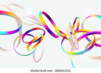 Light background of colorful 3D rings. Abstract geometric shapes.