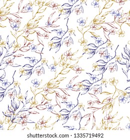 Light background of contour branches with leaves. Elegant natural ornament. Vintage texture for decoration of fabric, tile and paper and wallpaper on the wall.