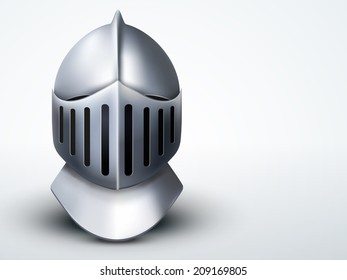 Light Background Crusader Metallic Knight's Helmet. Retro style. Editable Vector illustration.