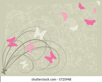 Light background with curls and butterflies