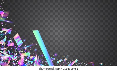 Light Background. Disco Flyer. Luxury Foil. Carnival Tinsel. Retro Vaporwave Sunlight. Violet Metal Glare. Flying Art. Transparent Effect. Blue Light Background