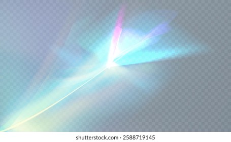 Light background distortion rainbow glow in refraction. Vector glow of crystal light refraction