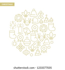 Light background with doodle christmas icons set in form of circle vector illustration