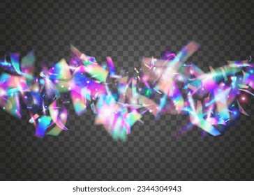 Light Background. Festive Foil. Flying Art. Laser Flyer. Kaleidoscope Confetti. Neon Glare. Violet Metal Tinsel. Blur Carnaval Decoration. Pink Light Background