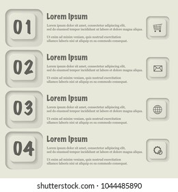 Light background with four squares with shadows and sample text