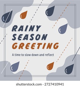 Quadro de plano de fundo claro com motivos de gota de chuva e formas de poça de canto, além de acentos de traço diagonal.