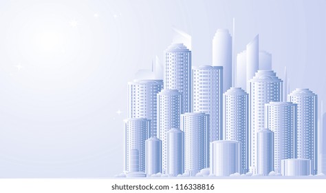 light background with future city landscape and skyscrapers