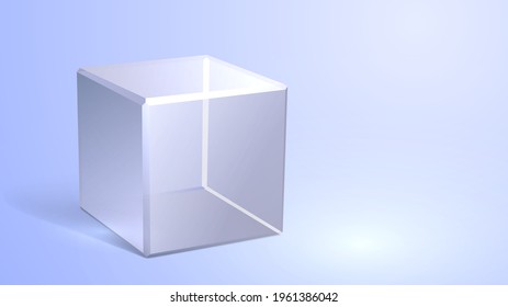 Fondo claro con cubo grande de vidrio, caja transparente