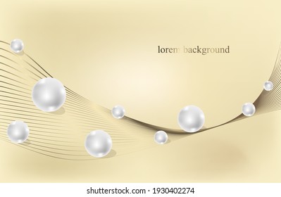 light background with golden wave and white balls. vector