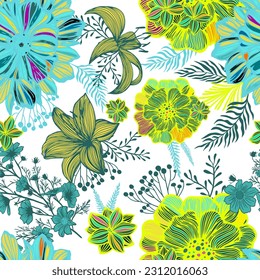 Light background with graphic flowers. Vector illustration