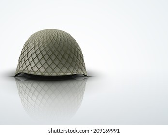 Light Background with Military classic helmet and net. Metallic army symbol of defense and protect. Editable Vector illustration.