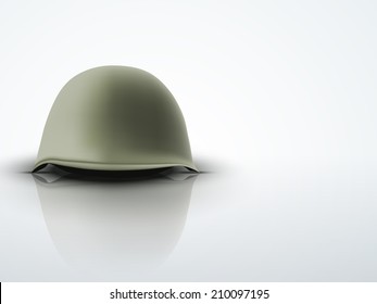 Light Background with Military classic helmet and net. Metallic army symbol of defense and protect. Editable Vector illustration.