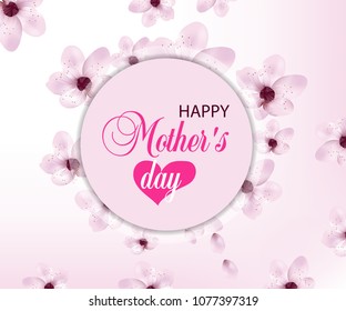 Light background Mothers day with cherry flowers. Design for posters, banners or cards. Vector illustration.