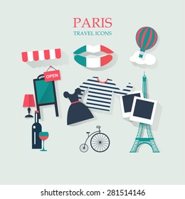 light background Paris tourist concept image. Flat vector french