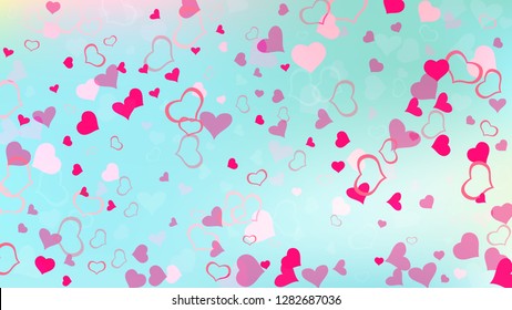 Light background. Red on Gradient Vector. Red hearts of confetti crumbled. The idea of wallpaper design, textiles, packaging, printing, holiday invitation for wedding.