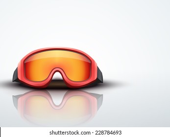 Light Background with red snow ski goggles. Sport symbol of defense. Editable Vector illustration.