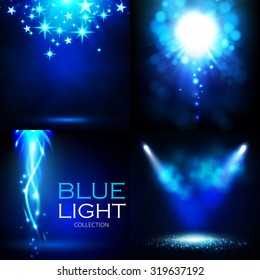 Light background set. Shining collection. Spotlights, banners & explosions. Bokeh design. Vector illustration