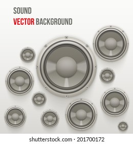Light Background of Sound speakers Dynamics. Theme of music. Vector Illustration.