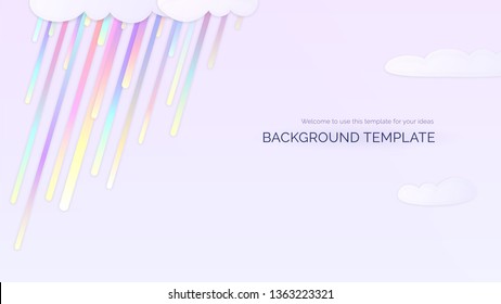 Light background template with rainbow colorful gradient rain drops and clouds