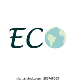 A light background with text and our planet. Ecology. Logo, icon, template. Vector illustration. Ecology label, nature view. Eco design.