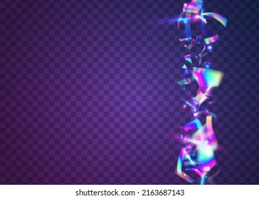 Light Background. Violet Retro Confetti. Disco Flyer. Party Festival Sunlight. Bokeh Effect. Flying Art. Fantasy Foil. Cristal Glare. Blue Light Background
