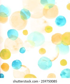 Light background with watercolor circles, orange and blue. Watercolor texture.