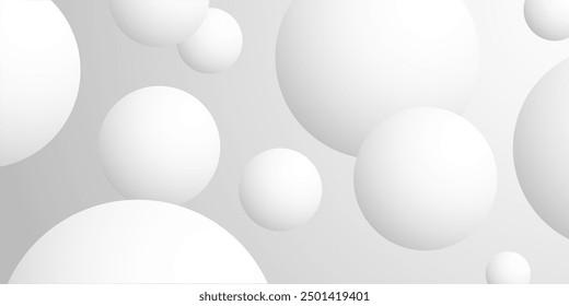 Light background with white balls, ball in empty space. White abstract 3d round spheres. Background with neumorphism circles. Geometric design circle shapes, abstract 3D circle white wallpaper