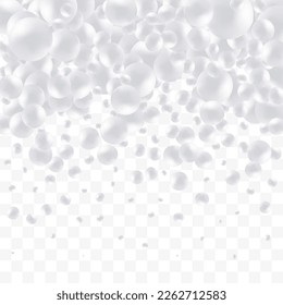 Light background with white balls, blur effect. 3d round spheres. Geometric circular ball design elements. Flying figures in empty space. Design for poster, banner, placard. vector