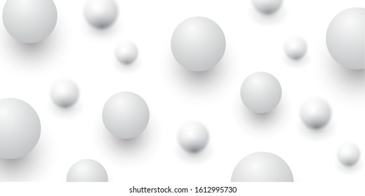 Light background with white balls. Flying ball in empty space.White abstraction 3d round spheres, blur effect. Geometric design circle shapes pattern – stock vector