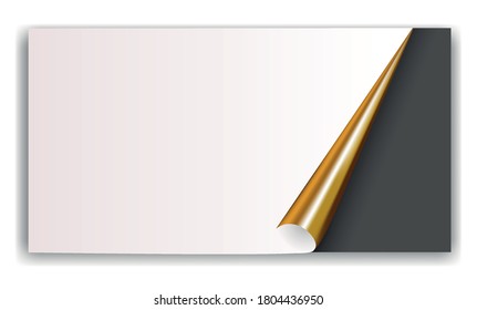 Light background with a wrapped corner of gold paper, under which a dark background. Use it as a horizontal template for a banner or promotion. Vector stock illustration