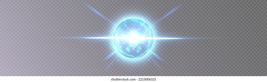 Light ball in the flow of plasma energy, vector electric lightning and light flashes.