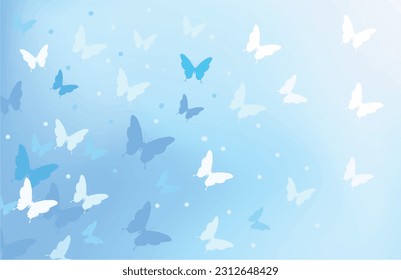 Light banner with butterflies. Vector illustration of different shades of blue. 