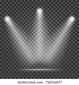 Light beam on transparent background. Realistic spotlight light beams for stage. Vector
