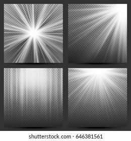 Light Beam Rays Vector Set. Sun Flash With Rays. Glow Light Effect. Vector Illustration
