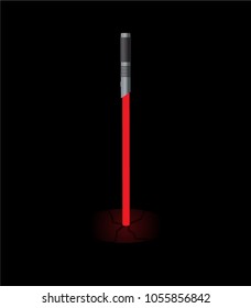A light beam sword in the ground isolated on a black background