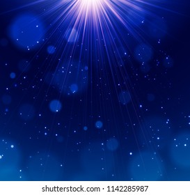 Light beams On Dark Background. Night Sky For Design. Vector illustration.