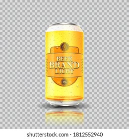 Light beer can template. Vector illustration with light beer can isolated on checkered background. Realistic 3d illustration.