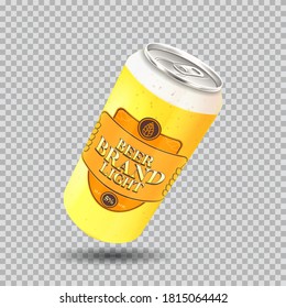 Light beer can template. Vector illustration with light beer can isolated on checkered background. Realistic 3d illustration.