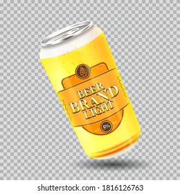 Light beer can template. Vector illustration with light beer can isolated on checkered background. Realistic 3d illustration.