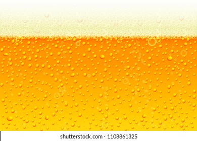 Light beer with foam background. Vector illustration in realistic style for pub and bar menu design, banners and flyers