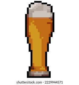 Light Beer Glass Alcohol Pixel Art White Background Vector Icon isolated on white for bar