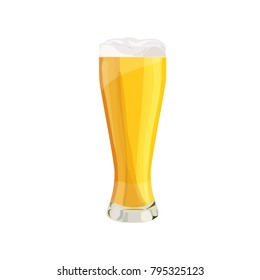 light beer in a glass with foam vector flat isolated illustration
