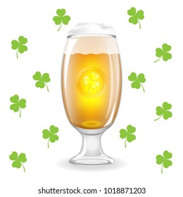 Light beer mug with foam. Vector illustration made with mesh and gradients. For St. Patrick's day or Octoberfest design