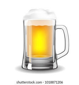 Light beer mug with foam. Vector illustration made with mesh and gradients. For St. Patrick's day or Octoberfest design